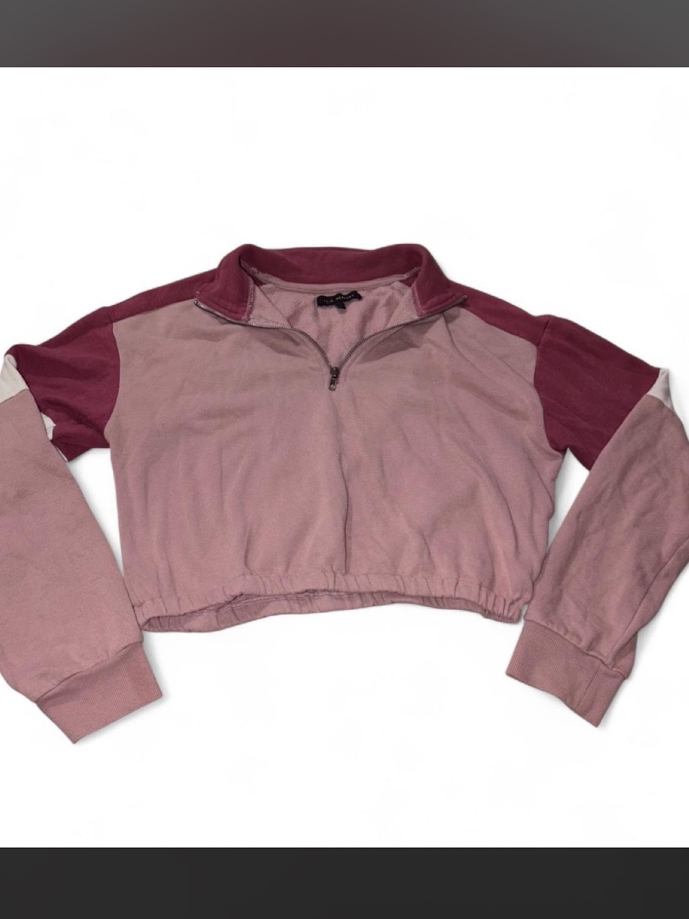 LA Hearts pink cropped quarter zip sweatshirt